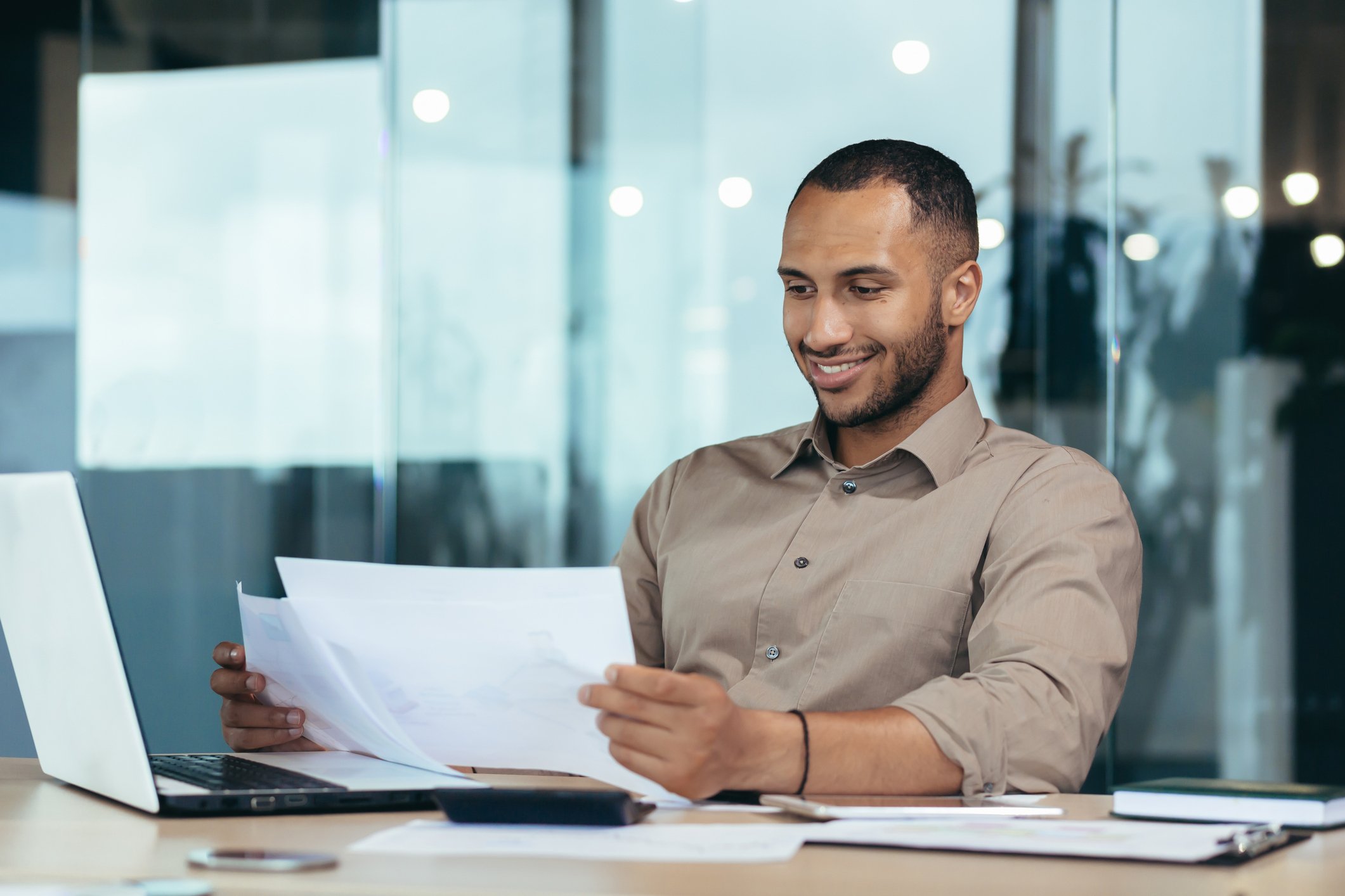 Businessman looking at papers