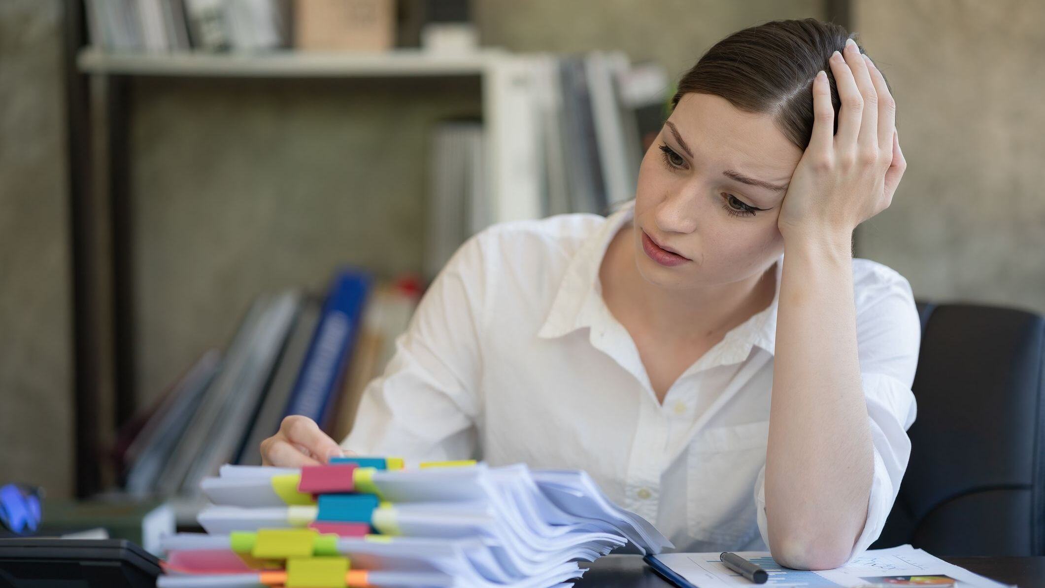 Tired woman at work